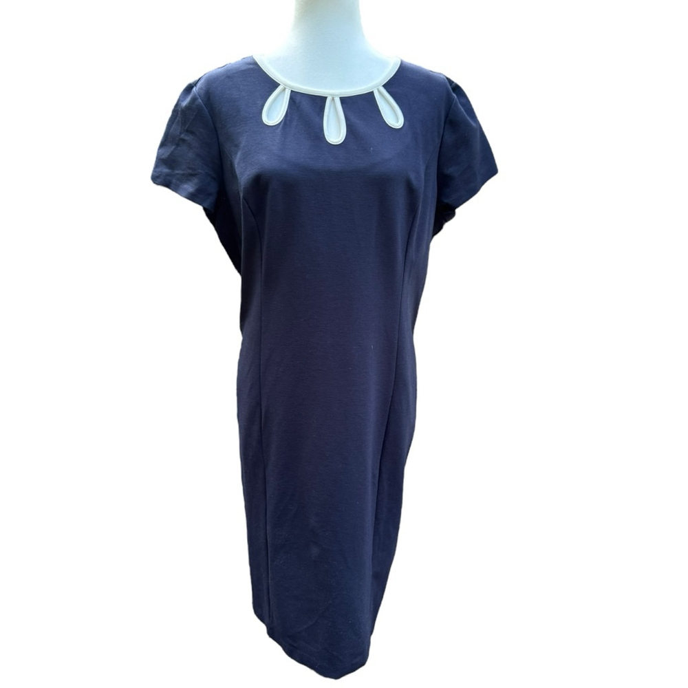 Talbots Navy Shift Dress Size 16 | Teardrop Cutout Neckline | Classic Polished S - Picture 2 of 7